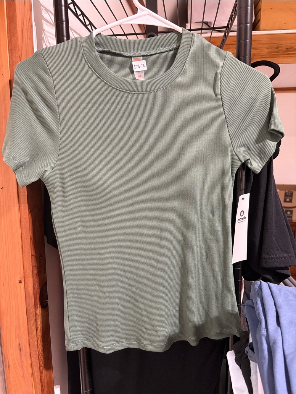 Mono B Short Sleeve Ribbed Tee in Sage Green